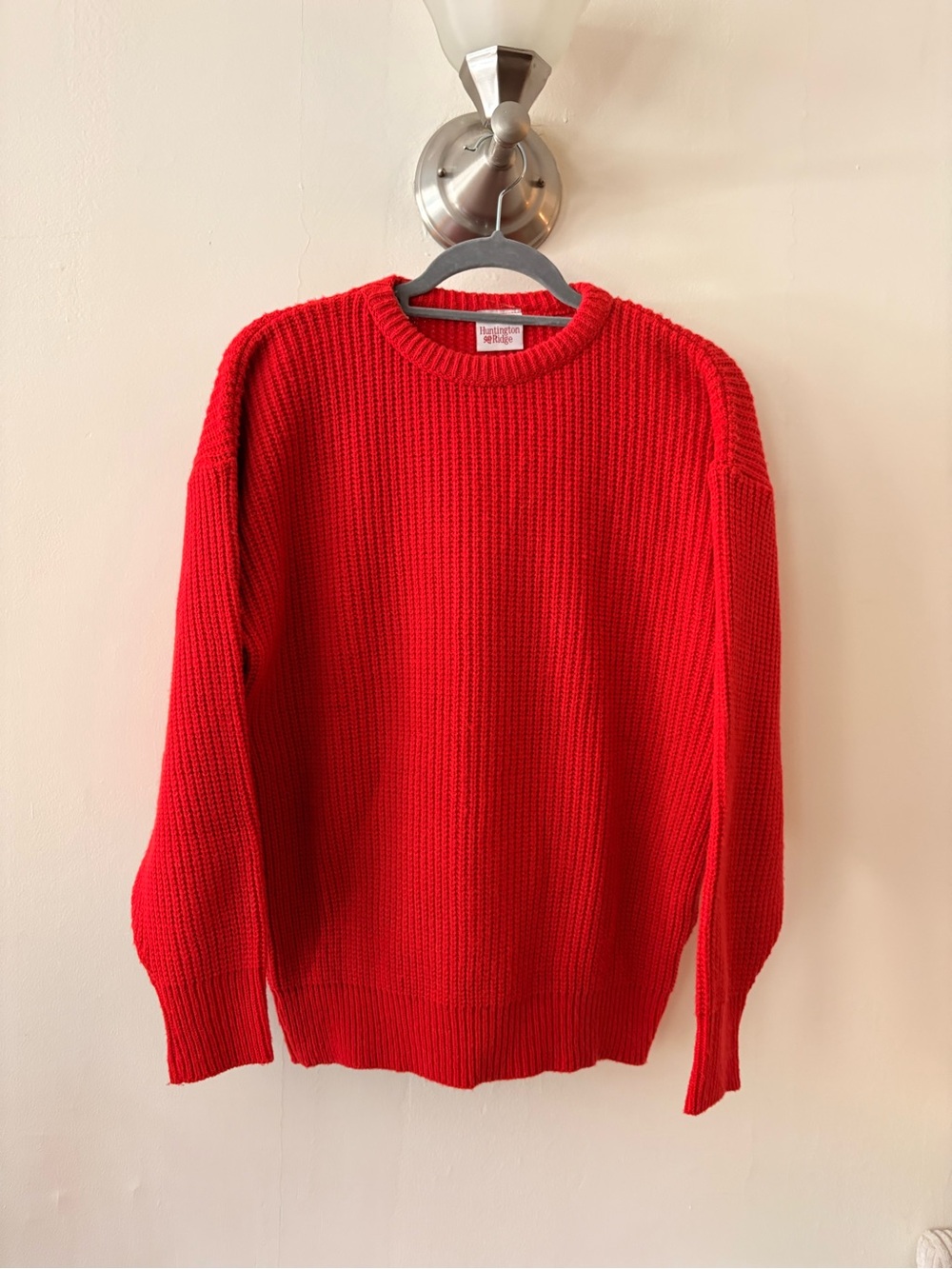 Vintage Women's Bright Red Crewneck Knit Cozy Sweater